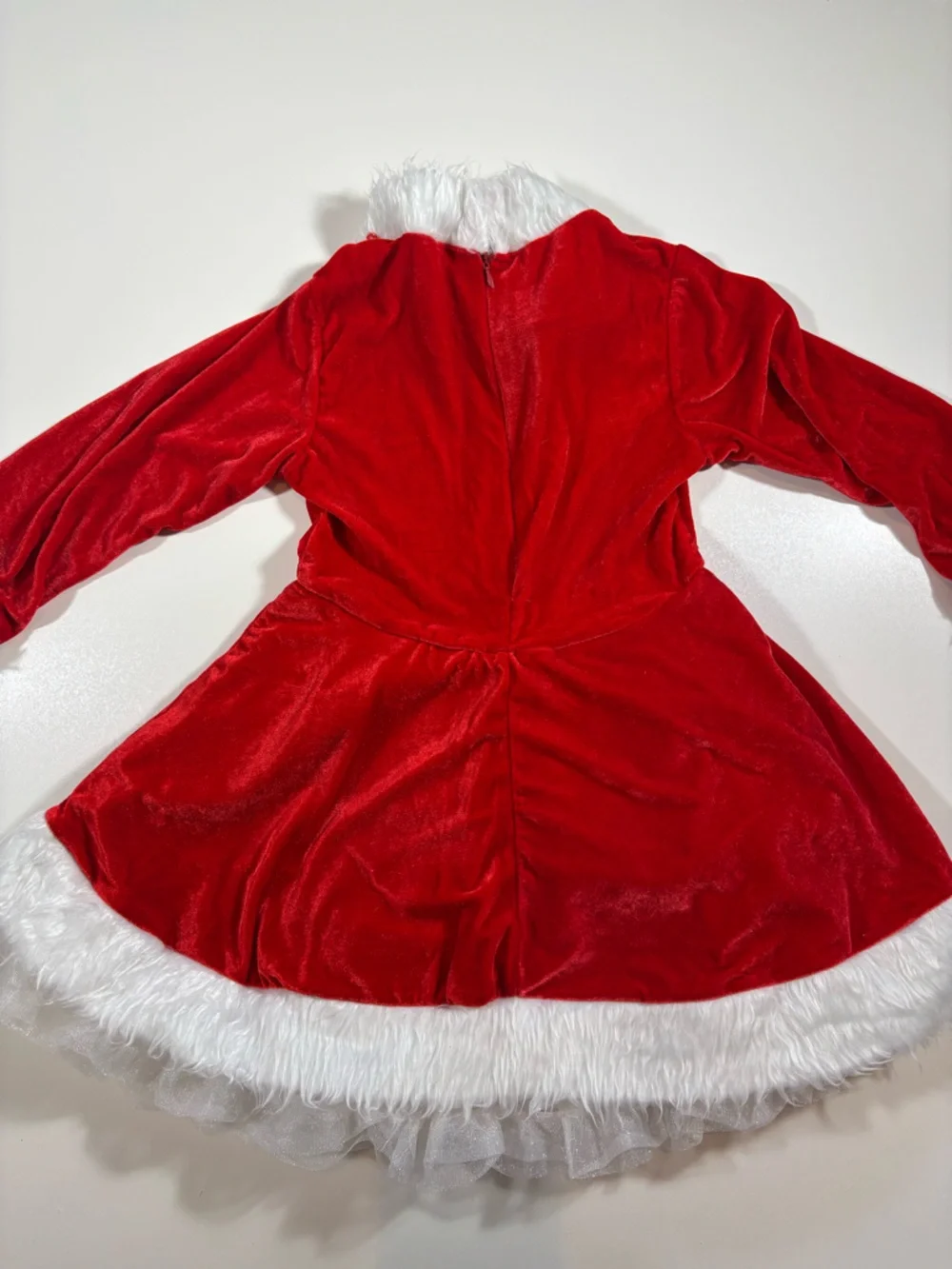 Girls Santa Costume Dress Red Velvet Faux Fur Trim Hat Gloves XS 4-5 Christmas